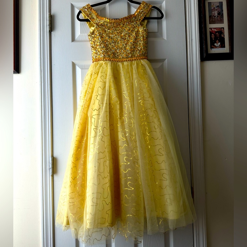 Girls' Yellow Sparkle Tulle Formal Dress